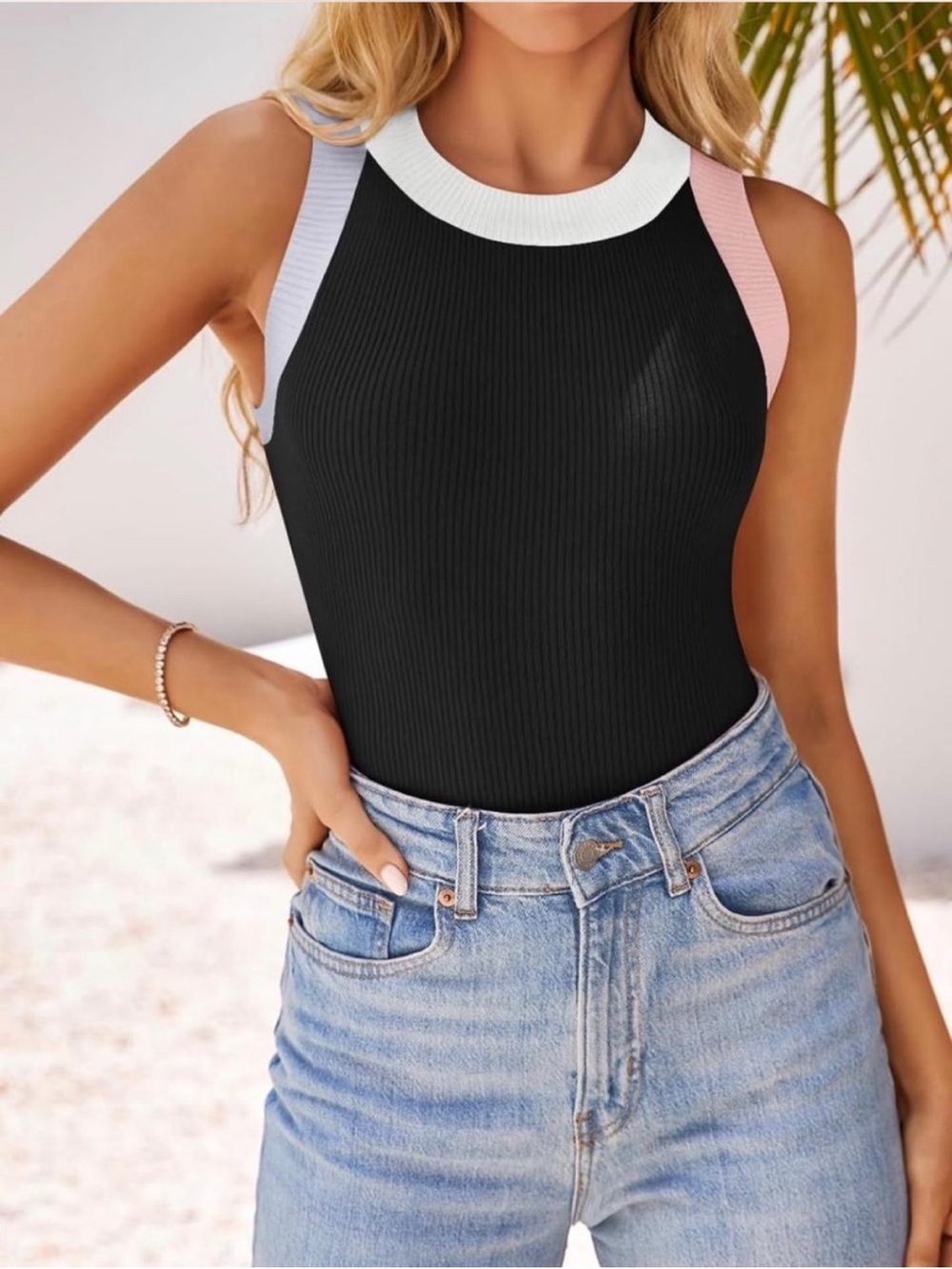 AMAZON ZESICA Sleeveless Ribbed Colorblock Tank Top {Small}